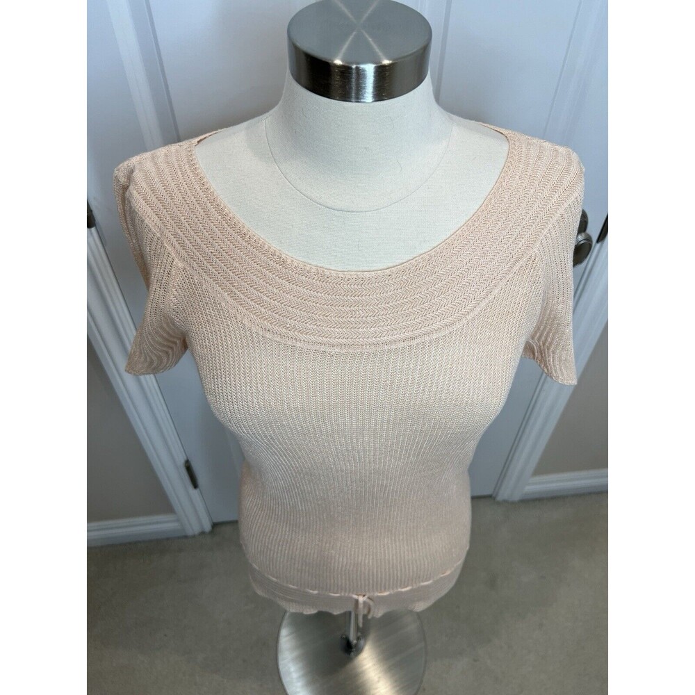 Lauren Ralph Lauren Linen crochet Knit Peach Top  XL Short Sleeve Costal 90's - Picture 2 of 9